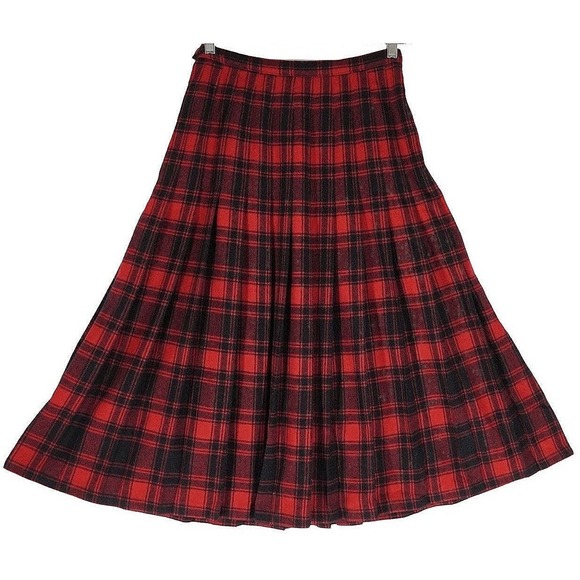 Pendleton Dresses & Skirts - Vtg Pendleton Plaid Pleated Midi Skirt Women Size 12 Red Black Wool Turnabout